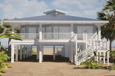 an artist's rendering of a beach house with stairs leading up to the second floor