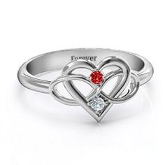 Sterling Silver Together Forever Two-Stone Ring | Jewlr Valentine's Day Silver Double Heart Birthstone Ring, Sterling Silver Birthstone Engraved Ring For Promise, Silver Double Heart Birthstone Ring For Valentine's Day, Silver Engraved Birthstone Ring For Anniversary, Engraved Silver Birthstone Ring For Anniversary, Silver Engraved Promise Ring With Birthstone, Sterling Silver Birthstone Infinity Ring, Elegant Engraved Heart Ring For Anniversary, Elegant Double Heart Wedding Birthstone Ring