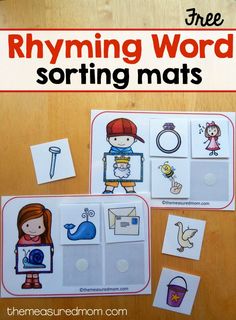 the free rhyming word sorting mats for kids