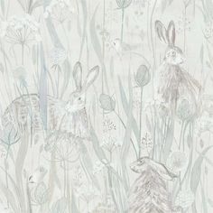 a drawing of two rabbits in the middle of some wildflowers and dandelions