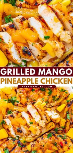 grilled mango pineapple chicken on a platter