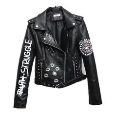 punk rock struggle studded leather jacket Rocker Girl Outfits, Leather Jacket Rock, Faux Jacket, Rocker Girl, Elegant Blazers, Black Faux Leather Jacket, Pu Leather Jacket, Outwear Women, Vegan Leather Jacket