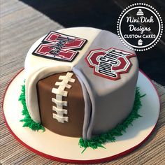 a football themed cake on a table