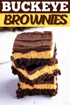 chocolate and peanut butter brownies stacked on top of each other