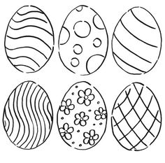 four easter eggs with different patterns and designs on the inside one is black and white