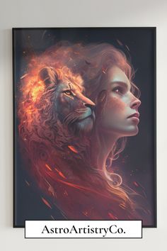 a woman and a lion face to face with the words astro artistry co on it