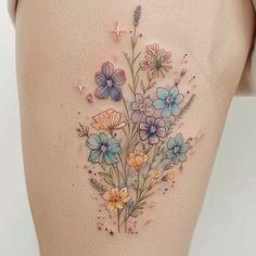 Wildflower Stencil Tattoo Kit Wildflower Stencil, Best Feminine Tattoos, Wildflower Tattoos, Delicate Feminine Tattoos, Flower Tattoo Ideas, Wildflower Tattoo, Tattoo Kits, Family Tattoos, Friend Tattoos