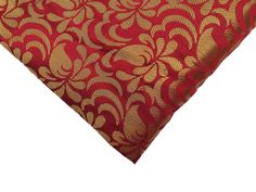 "This listing is for One yard Indian brocade fabric in red with gold. You will get 36\"x44\" of thisUse it for dressing up jeans, garments, household accessories, and anything that catches your fancy. The colors on the monitor may vary slightly from the actual colors. Delivery time : 10-14days anywhere in the world." Gold Brocade Saree For Puja, Ceremonial Blouse Piece In Gold With Self Design, Gold Blouse Piece For Ceremonial Diwali, Ceremonial Gold Blouse Piece With Self Design, Gold Blouse Piece For Ceremonial Occasions, Diwali, Ceremonial Gold Blouse With Traditional Patterns, Art Silk Fabric For Puja During Diwali, Festive Gold Ceremonial Blouse Piece, Ceremonial Gold Traditional Drape Blouse Piece