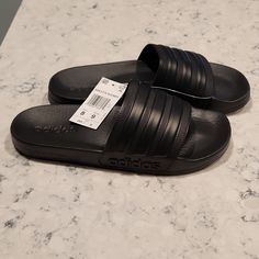 New Adidas Adilette Shower Slides With Tag But No Box! Men's 8 / Women's 9. I Wanted Them To Work For Me, But My Instep Is Too High, And I Couldn't Wear Socks With Them. They Can Be Yours Today! Casual Adidas Logo Slides For Streetwear, Adidas Sandals, White Slides Sandals, Shower Shoes, Adidas Slides, Black Flip Flops, Adidas Boost, Adidas Adilette, Mens Soccer