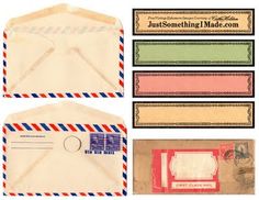 an old envelope with stamps on it and some other mailing papers in front of it