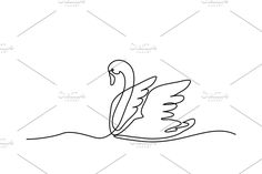 a single line drawing of a swan floating in the water with its wings spread out