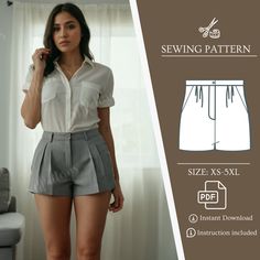 Get a big discount with the Bundle Shop Pattern: https://www.etsy.com/listing/1695033562/Elevate your summer style with our Wide Leg Pleated Shorts Sewing Pattern! This high-waisted design adds a touch of retro flair to your wardrobe. The digital PDF pattern is available in sizes XS-5XL, catering to a range of body types. Create your own fashion statement and enjoy the comfort of these trendy shorts crafted to fit you perfectly. Embrace the joy of sewing with this user-friendly pattern for a chi Shorts Sewing Pattern, Short Large, Shorts Sewing, Vest Sewing Pattern, Retro Sewing Patterns, Beginner Sewing Patterns, Diy Wardrobe, Short Pattern, Dress Making Patterns