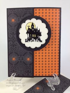 a halloween card with an image of a house