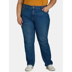 Need outfit inspo? Slip into these super cute, figure flattering Terra & Sky Straight Leg Jeans for an instant outfit refresh. The versatility of these jeans makes them super easy to pair with almost any top you own. Keep it casual with a relaxed tee and sneakers or be a little more fun and flirtier with a blouse and heels. Only at Walmart. Size: 22WP.  Color: Blue.  Gender: female.  Age Group: adult. Just My Size, Pleated Fabric, Plus Size Jeans, Blue Gender, Straight Jeans, Denim Women, Fashion Pants, Bootcut Jeans, More Fun