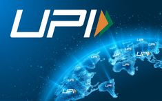 the logo for upi is shown in front of a blue background with an earth map