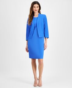 in stock Tailored Spring Career Dress, Tailored Career Dress For Spring, Le Suit, Open Front Jacket, Dress Suit, Dress Suits, Petite Size, Front Open, Sheath Dress