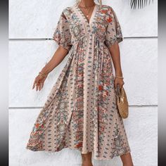 Color In First Picture Polyester Blend Tag S Fits 4, Tag M Fits 6, Tag L Fits 8/10, Tag Xl Fits 12 , 1xl Fits 14, 2xl Fits 16, 3xl Fits 18, 4xl Fits 20, 5xl Fits 22 Ships In 5-6 Business Days Casual Boho Print Patterned Midi Dress, Casual Boho Dress With Short Sleeves, Casual Boho Midi Dress, Casual Boho Dress With Floral Print, Casual Multicolor Short Sleeve Boho Dress, Casual Short Sleeve Dresses With Boho Print, Multicolor Casual Boho Dress With Short Sleeves, Casual Multicolor Boho Dress With Short Sleeves, Casual Printed Beige Midi Dress