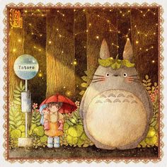 an image of a child and totoro in the forest