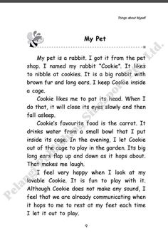 a page from the book my pet, which is written in english and has an image of