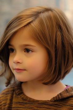 The wedge cut with flipped ends is a hairstyle that brings a touch of retro charm. It works well for girls who have straight hair. Click here to check out more adorable short hairstyles for little girls. Kort Bob, Toddler Hairstyles Girl