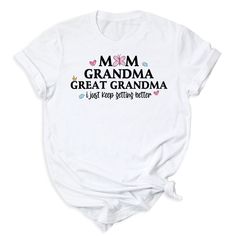 👩👵👵‍🦳 Celebrate three generations with our Mom Grandma Great Grandma Tee! For different Mother's Day t-shirt designs, please take a look at our Mother's Day collection. https://www.greatwoodboutique.com/collections/mothers-day-tee-shirts White Graphic Tee For Family Events, White Graphic Tee For Family, White Text Print T-shirt For Family, Mother's Day Family T-shirt With Graphic Print, Mother's Day Family Graphic Print T-shirt, White T-shirt With Letter Print For Family Events, White Graphic T-shirt For Family Occasions, White Graphic Print T-shirt For Family Occasions, Mother's Day Family Graphic Tee T-shirt