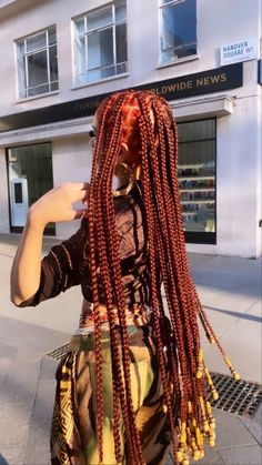 Ginger Jumbo Box Braids, Ginger Jumbo Braids, Long Ginger Box Braids, Red And Ginger Braids, Long Ginger Braids, Ginger Blonde Braids, Wisdom Braids, Ginger And Blonde Box Braids, Auburn Box Braids