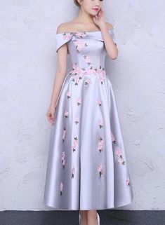 Charming Beautiful Satin with Flowers Elegant Party Dress, Formal Dres – Cutedressy Tea Length Formal Dresses, Formal Dress Long, High Low Dress Formal, Party Dress Formal, Party Dress Classy, Elegant Party Dress, Long Party Dress, Blue Party Dress, Color Rush