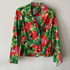 New With Tags Multicolor Floral Print Blazer Size S Pit To Pit 19” Sleeve Length 24” Length 23” 98% Cotton 2% Spandex Multicolor Spring Blazer For Work, Spring Green Blazer, Spring Multicolor Fitted Blazer, Multicolor Fitted Spring Blazer, Fitted Multicolor Spring Blazer, Spring Multicolor Outerwear For Work, Fitted Multicolor Blazer For Spring, Spring Workwear Multicolor Outerwear, Casual Green Spring Blazer