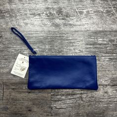 Small Sized Wristlet 11 In W X 5.5 In H Zip Closure Blue New With Tags From L’artigiano Sorrentinio Blue Clutch With Zipper Pouch For Daily Use, Blue Zipper Pouch Clutch For Daily Use, Chic Blue Everyday Clutch, Blue Pouch Clutch For Daily Use, Blue Pouch Clutch With Zipper Closure, Everyday Blue Pouch Wristlet, Blue Wristlet With Zipper Pouch For Daily Use, Blue Wristlet With Zipper Pouch For Travel, Blue Travel Wristlet With Removable Pouch