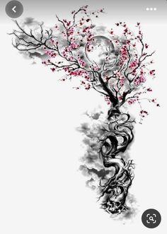 a drawing of a tree with flowers on it