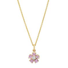 Jennifer Meyer | Pink Sapphire with Diamond Center Large Flower Necklace Fine Jewelry Pink Flower Pendant Necklace, Fine Jewelry Pink Flower Shaped Jewelry, Pink Flower Pendant Necklace In Fine Jewelry Style, Pink Flower Pendant Necklace Fine Jewelry, Pink Diamond Dainty Necklace, Dainty Pink Diamond Necklace, Necklace With Diamond, Necklace Layered, Jennifer Meyer