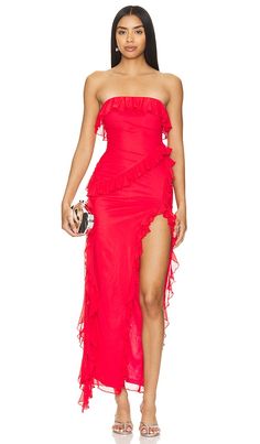 Find MORE TO COME Frankie Maxi Dress In Red on Editorialist. MORE TO COME Frankie Maxi Dress in Red. - size L (also in M, S, XL, XS, XXS) MORE TO COME Frankie Maxi Dress in Red. - size L (also in M, S, XL, XS, XXS) Self: 95% polyester 5% spandex Lining: 100% polyester. Made in China. Hand wash. Fully lined. Pull-on styling with elastic neckline. Stretch jersey fabric with ruffles throughout and draped fabric at sides. Neckline to shortest hem measures approx 17 and to longest hem approx 50 in le Red Dress Maxi, Strapless Maxi, Strapless Maxi Dress, More To Come, Pink Maxi Dress, Draped Fabric, White Maxi Dresses, Jellyfish, Bright Red