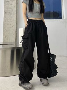 Hip Hop Cargo Pants, Clubbing Outfits, High Waist Wide Leg Pants