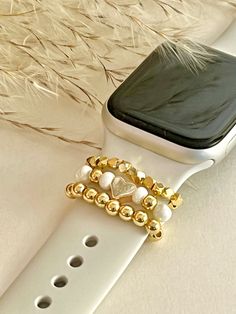 this mini stax for your watch band includes 3 charms 2" stretch fiber cord Gold Adjustable Watch Extender, Heart Watch, Watch Bands, Band