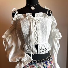 Bohemian, Peasant Top. Off The Shoulder, Gorgeous Lace Detail. Bohemian Off-shoulder Blouse With Ruffles, Bohemian Off-shoulder Blouse For Day Out, Spring Peasant Off-shoulder Blouse, Spring Festival Off-shoulder Blouse, Fitted Bohemian Peasant Top For Vacation, Fitted Bohemian Peasant Top For Beach, Bohemian Peasant Top With Ruffles For Day Out, Fitted Peasant Top For Beach, Summer Festival Ruffled Blouse