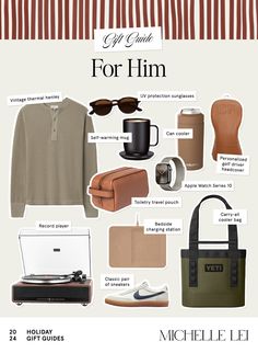 an image of a poster with items for him to use in the holiday gift guide