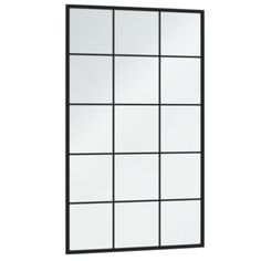 a black and white wall mirror with squares on the bottom, in front of a white background