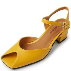 TSS95 Women's Casual Shoes - Solid Thick Heels Sandals - Touchy Style Summer Flat Heel Slingback Pumps In Medium Width, Summer Slingback Pumps With Flat Heel, Summer Slingback Pumps With Flat Heel And Medium Width, Yellow Sandals With Low Heel And Heel Strap, Yellow Sandals With Heel Strap And Low Heel, Yellow Closed Toe Slingback Sandals For Spring, Yellow Low Heel Sandals For Summer, Yellow Closed Toe Slingback Sandals For Summer, Yellow Slingback Sandals With Heel Strap And Round Toe