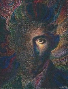 an artistic drawing of a man's face and eyes