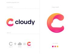 the logos for cloudy are shown in three different colors and font styles, one is pink