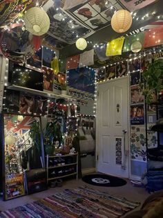 a room filled with lots of lights and decorations