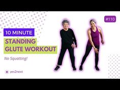 two women are standing in front of a sign that says 10 minute standing glute workout