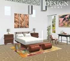 an artist's rendering of a bedroom with modern furniture