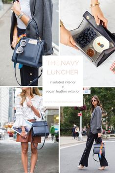 Shop our classic navy colored luncher. It is so chic that no one will have to know what's inside. It has a #vegan leather exterior and an #insulated Interior. #modernpicnic #lunchboxideas #adultlunchbox Professional Lunch Bag, Womens Work Tote, Designer Lunch Bags, Sit Still Look Pretty, Lunch Boxes For Women, Women Lunch Bag, Lunchbox Ideas, High Fashion Women, Work Tote