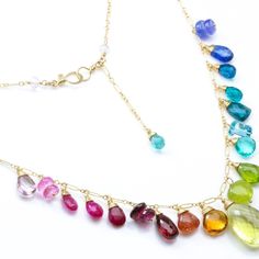 Rainbow Necklace Semi Precious Gemstone Necklace Rainbow Gemstone Necklace Multi Gemstone Drop Necklace Statement Colorful Necklace Gold 14K (24005 - 4) Rainbow Color Palette, Multi Gemstone Necklace, Colorful Necklace, Rainbow Jewelry, Gemstone Necklaces, Necklace Design, Pink Topaz, Summer Necklace, Amethyst Beads