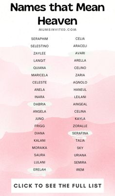 the names that mean heaven on a pink background