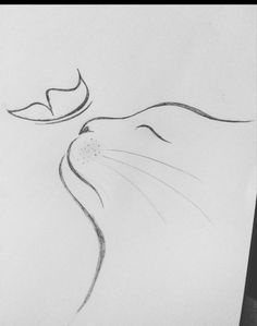 a drawing of a cat's head and tail