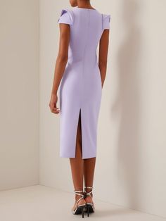 Purple Square Neck Cap Sleeve Midi Dress Structured Knee-length Midi Dress For Cocktail, Fitted Mini Dress With Structured Shoulders In Sheath Shape, Sheath Bodycon Dress With Structured Shoulders, Sheath Dress With Structured Shoulders, Bodycon Fit, Bodycon Sheath Dress With Structured Shoulders, Sheath Dress With Structured Shoulders In Bodycon Fit, Spring Bodycon Dress With Straight Neckline For Work, Fitted Midi Dress With Structured Shoulders In Sheath Style, Bodycon Knee-length Dress With Structured Shoulders