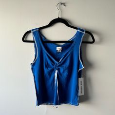 Blue Sleeveless Cropped Tank Top - New With Tags! - V Neckline With Front Ruching Detail - Cotton/Polyester - Chest Across Measures 16" - Total Length Measures 18" - Size L Urban Outfitters Tops, V Neckline, Cropped Tank Top, Crop Tank, Urban Outfitters, Tank Top, Womens Tops, Tank Tops, Tags