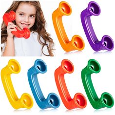 children's plastic toy phone holder with multiple colors and sizes, set of 6